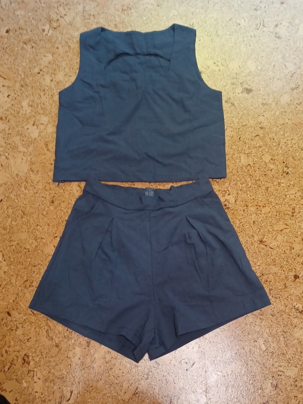 Women's Summer Blue Cotton Crepe Tank And Shorts Set, Marked Size L NWOT